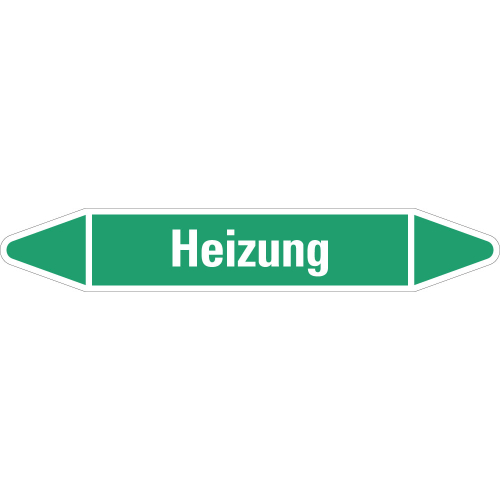 Rohrleitungsetikett Heizung, grün-weiß, für Rohre mit Ø 60 - 90 mm, Standardfolie, 310 x 52 mm, 3 St./Bogen