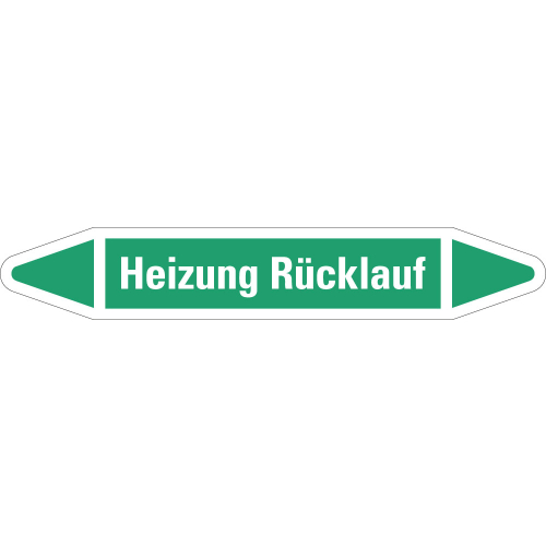 Rohrleitungsetikett Heizung Rücklauf, grün-weiß, für Rohre mit Ø 40 - 60 mm, Standardfolie, 218 x 37 mm, 5 St./Bogen Rohrleitungsetikett Heizung Rücklauf, grün-weiß, für Rohre mit Ø 40 - 60 mm, Standardfolie, 218 x 37 mm, 5 St./Bogen