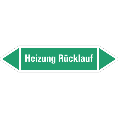 Rohrleitungsetikett Heizung Rücklauf, grün-weiß, für Rohre mit Ø ab 90 mm, Standardfolie, 440 x 100 mm, 2 St./Bogen Rohrleitungsetikett Heizung Rücklauf, grün-weiß, für Rohre mit Ø ab 90 mm, Standardfolie, 440 x 100 mm, 2 St./Bogen