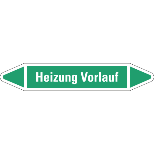 Rohrleitungsetikett Heizung Vorlauf, grün-weiß, für Rohre mit Ø 15 - 25 mm, Standardfolie, 96 x 17 mm, 8 St./Bogen Rohrleitungsetikett Heizung Vorlauf, grün-weiß, für Rohre mit Ø 15 - 25 mm, Standardfolie, 96 x 17 mm, 8 St./Bogen