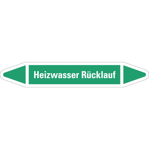 Rohrleitungsetikett Heizung Rücklauf, grün-weiß, für Rohre mit Ø 40 - 60 mm, Standardfolie, 218 x 37 mm, 5 St./Bogen Rohrleitungsetikett Heizung Rücklauf, grün-weiß, für Rohre mit Ø 40 - 60 mm, Standardfolie, 218 x 37 mm, 5 St./Bogen