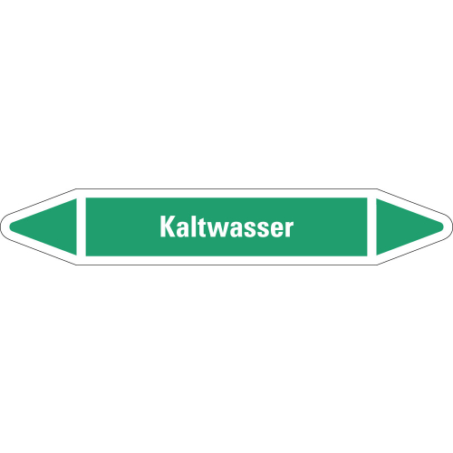 Rohrleitungsetikett Kaltwasser, grün-weiß, für Rohre mit Ø 25 - 40 mm, Standardfolie, 154 x 26 mm, 5 St./Bogen Rohrleitungsetikett Kaltwasser, grün-weiß, für Rohre mit Ø 25 - 40 mm, Standardfolie, 154 x 26 mm, 5 St./Bogen