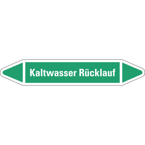 Rohrleitungsetikett Kaltwasser Rücklauf, grün-weiß, für Rohre mit Ø 15 - 25 mm, Standardfolie, 96 x 17 mm, 8 St./Bogen