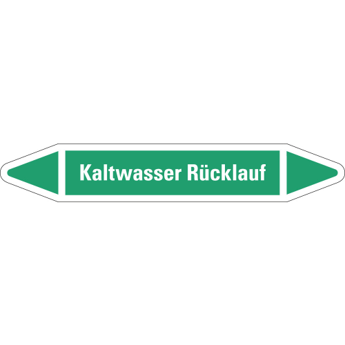 Rohrleitungsetikett Kaltwasser Rücklauf, grün-weiß, für Rohre mit Ø 25 - 40 mm, Standardfolie, 154 x 26 mm, 5 St./Bogen Rohrleitungsetikett Kaltwasser Rücklauf, grün-weiß, für Rohre mit Ø 25 - 40 mm, Standardfolie, 154 x 26 mm, 5 St./Bogen