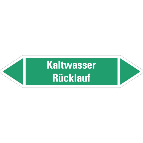 Rohrleitungsetikett Kaltwasser Rücklauf, grün-weiß, für Rohre mit Ø ab 90 mm, Standardfolie, 440 x 100 mm, 2 St./Bogen Rohrleitungsetikett Kaltwasser Rücklauf, grün-weiß, für Rohre mit Ø ab 90 mm, Standardfolie, 440 x 100 mm, 2 St./Bogen