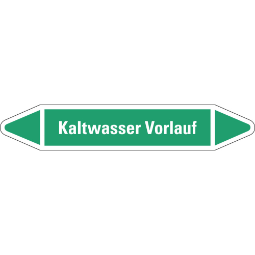 Rohrleitungsetikett Kaltwasser Vorlauf, grün-weiß, für Rohre mit Ø 15 - 25 mm, Standardfolie, 96 x 17 mm, 8 St./Bogen
