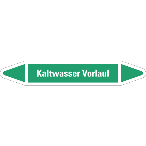 Rohrleitungsetikett Kaltwasser Vorlauf, grün-weiß, für Rohre mit Ø 40 - 60 mm, Standardfolie, 218 x 37 mm, 5 St./Bogen