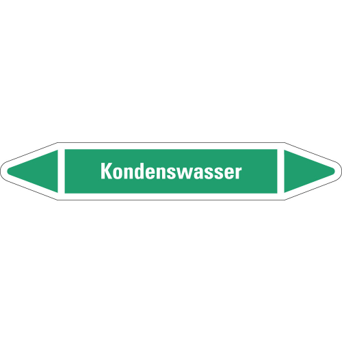 Rohrleitungsetikett Kondenswasser, grün-weiß, für Rohre mit Ø 25 - 40 mm, Standardfolie, 154 x 26 mm, 5 St./Bogen Rohrleitungsetikett Kondenswasser, grün-weiß, für Rohre mit Ø 25 - 40 mm, Standardfolie, 154 x 26 mm, 5 St./Bogen