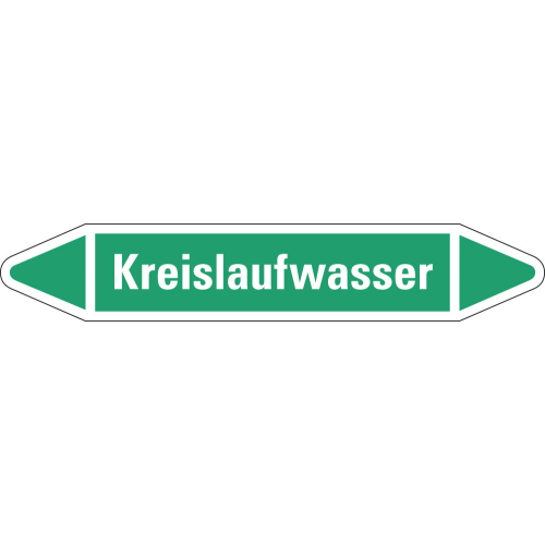 Rohrleitungsetikett Kreislaufwasser, grün-weiß, für Rohre mit Ø 15 - 25 mm, Standardfolie, 96 x 17 mm, 8 St./Bogen Rohrleitungsetikett Kreislaufwasser, grün-weiß, für Rohre mit Ø 15 - 25 mm, Standardfolie, 96 x 17 mm, 8 St./Bogen