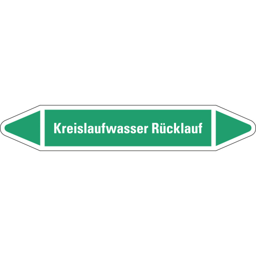Rohrleitungsetikett Kreislaufwasser Rücklauf, grün-weiß, für Rohre mit Ø 15 - 25 mm, Standardfolie, 96 x 17 mm, 8 St./Bogen Rohrleitungsetikett Kreislaufwasser Rücklauf, grün-weiß, für Rohre mit Ø 15 - 25 mm, Standardfolie, 96 x 17 mm, 8 St./Bogen