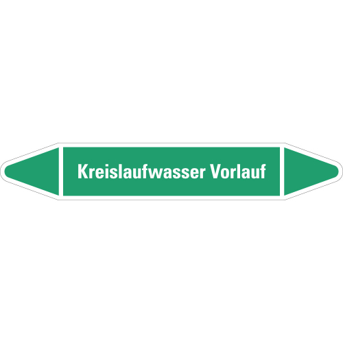 Rohrleitungsetikett Kreislaufwasser Vorlauf, grün-weiß, für Rohre mit Ø 60 - 90 mm, Standardfolie, 310 x 52 mm, 3 St./Bogen Rohrleitungsetikett Kreislaufwasser Vorlauf, grün-weiß, für Rohre mit Ø 60 - 90 mm, Standardfolie, 310 x 52 mm, 3 St./Bogen