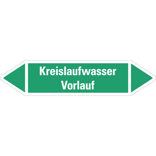 Rohrleitungsetikett Kreislaufwasser Vorlauf, grün-weiß, für Rohre mit Ø ab 90 mm, Standardfolie, 440 x 100 mm, 2 St./Bogen Rohrleitungsetikett Kreislaufwasser Vorlauf, grün-weiß, für Rohre mit Ø ab 90 mm, Standardfolie, 440 x 100 mm, 2 St./Bogen