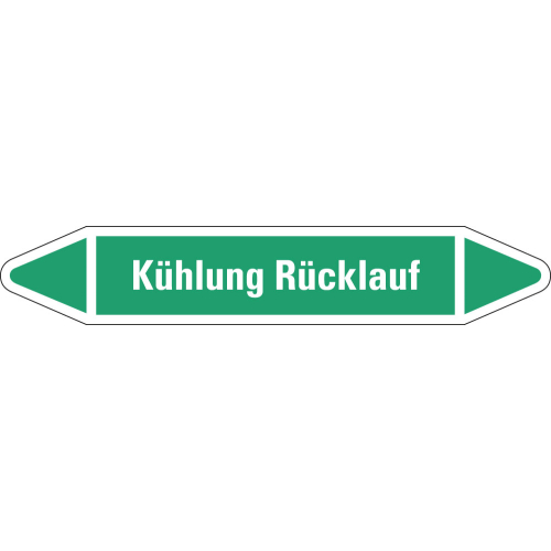 Rohrleitungsetikett Kühlung Rücklauf, grün-weiß, für Rohre mit Ø 15 - 25 mm, Standardfolie, 96 x 17 mm, 8 St./Bogen Rohrleitungsetikett Kühlung Rücklauf, grün-weiß, für Rohre mit Ø 15 - 25 mm, Standardfolie, 96 x 17 mm, 8 St./Bogen