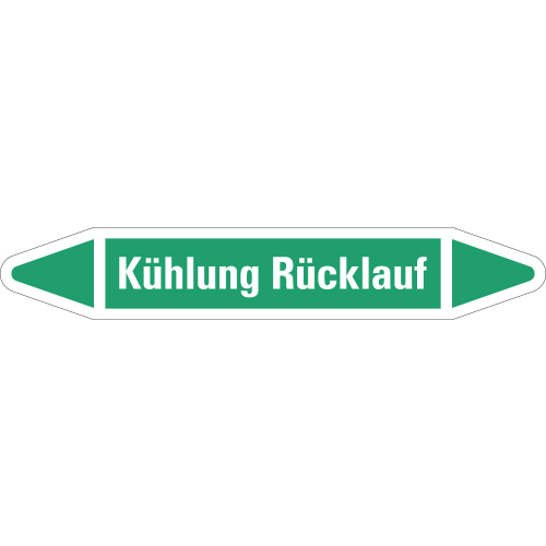 Rohrleitungsetikett Kühlung Rücklauf, grün-weiß, für Rohre mit Ø 40 - 60 mm, Standardfolie, 218 x 37 mm, 5 St./Bogen Rohrleitungsetikett Kühlung Rücklauf, grün-weiß, für Rohre mit Ø 40 - 60 mm, Standardfolie, 218 x 37 mm, 5 St./Bogen