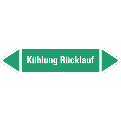 Rohrleitungsetikett Kühlung Rücklauf, grün-weiß, für Rohre mit Ø ab 90 mm, Standardfolie, 440 x 100 mm, 2 St./Bogen Rohrleitungsetikett Kühlung Rücklauf, grün-weiß, für Rohre mit Ø ab 90 mm, Standardfolie, 440 x 100 mm, 2 St./Bogen