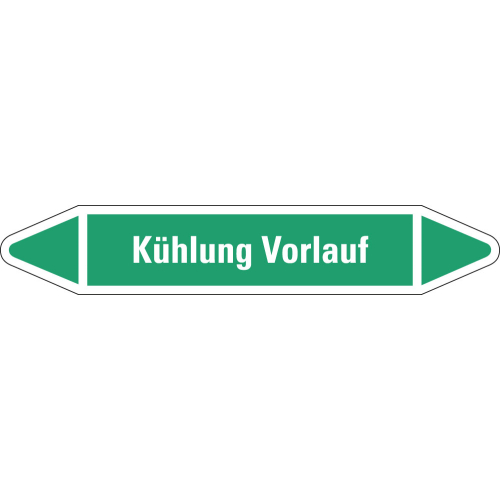 Rohrleitungsetikett Kühlung Vorlauf, grün-weiß, für Rohre mit Ø 15 - 25 mm, Standardfolie, 96 x 17 mm, 8 St./Bogen Rohrleitungsetikett Kühlung Vorlauf, grün-weiß, für Rohre mit Ø 15 - 25 mm, Standardfolie, 96 x 17 mm, 8 St./Bogen