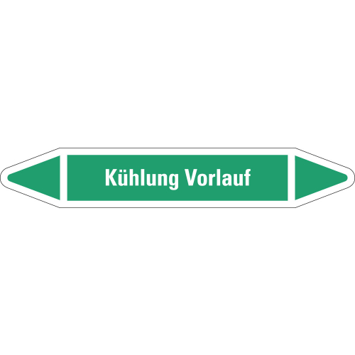 Rohrleitungsetikett Kühlung Vorlauf, grün-weiß, für Rohre mit Ø 25 - 40 mm, Standardfolie, 154 x 26 mm, 5 St./Bogen Rohrleitungsetikett Kühlung Vorlauf, grün-weiß, für Rohre mit Ø 25 - 40 mm, Standardfolie, 154 x 26 mm, 5 St./Bogen
