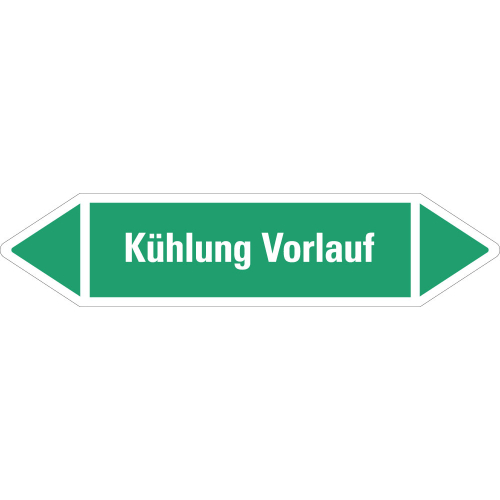 Rohrleitungsetikett Kühlung Vorlauf, grün-weiß, für Rohre mit Ø ab 90 mm, Standardfolie, 440 x 100 mm, 2 St./Bogen Rohrleitungsetikett Kühlung Vorlauf, grün-weiß, für Rohre mit Ø ab 90 mm, Standardfolie, 440 x 100 mm, 2 St./Bogen