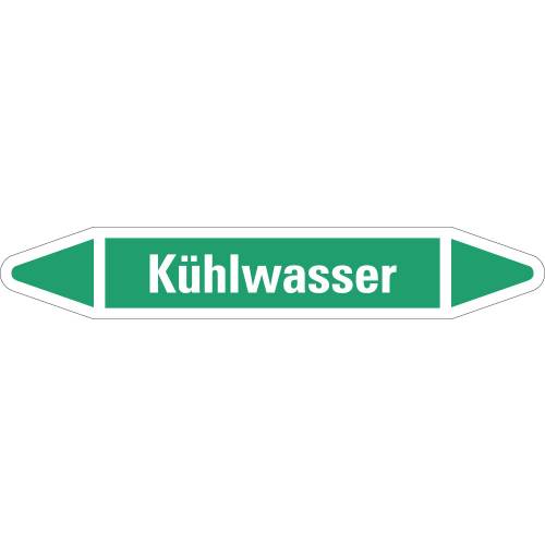 Rohrleitungsetikett Kühlwasser, grün-weiß, für Rohre mit Ø 40 - 60 mm, Standardfolie, 218 x 37 mm, 5 St./Bogen Rohrleitungsetikett Kühlwasser, grün-weiß, für Rohre mit Ø 40 - 60 mm, Standardfolie, 218 x 37 mm, 5 St./Bogen