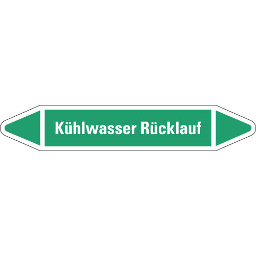 Rohrleitungsetikett Kühlwasser Rücklauf, grün-weiß, für Rohre mit Ø 15 - 25 mm, Standardfolie, 96 x 17 mm, 8 St./Bogen Rohrleitungsetikett Kühlwasser Rücklauf, grün-weiß, für Rohre mit Ø 15 - 25 mm, Standardfolie, 96 x 17 mm, 8 St./Bogen