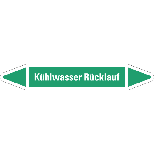 Rohrleitungsetikett Kühlwasser Rücklauf, grün-weiß, für Rohre mit Ø 25 - 40 mm, Standardfolie, 154 x 26 mm, 5 St./Bogen Rohrleitungsetikett Kühlwasser Rücklauf, grün-weiß, für Rohre mit Ø 25 - 40 mm, Standardfolie, 154 x 26 mm, 5 St./Bogen