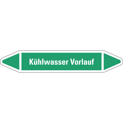 Rohrleitungsetikett Kühlwasser Vorlauf, grün-weiß, für Rohre mit Ø 15 - 25 mm, Standardfolie, 96 x 17 mm, 8 St./Bogen Rohrleitungsetikett Kühlwasser Vorlauf, grün-weiß, für Rohre mit Ø 15 - 25 mm, Standardfolie, 96 x 17 mm, 8 St./Bogen