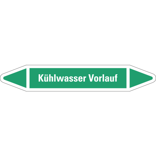 Rohrleitungsetikett Kühlwasser Vorlauf, grün-weiß, für Rohre mit Ø 25 - 40 mm, Standardfolie, 154 x 26 mm, 5 St./Bogen