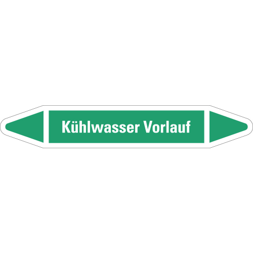 Rohrleitungsetikett Kühlwasser Vorlauf, grün-weiß, für Rohre mit Ø 40 - 60 mm, Standardfolie, 218 x 37 mm, 5 St./Bogen Rohrleitungsetikett Kühlwasser Vorlauf, grün-weiß, für Rohre mit Ø 40 - 60 mm, Standardfolie, 218 x 37 mm, 5 St./Bogen