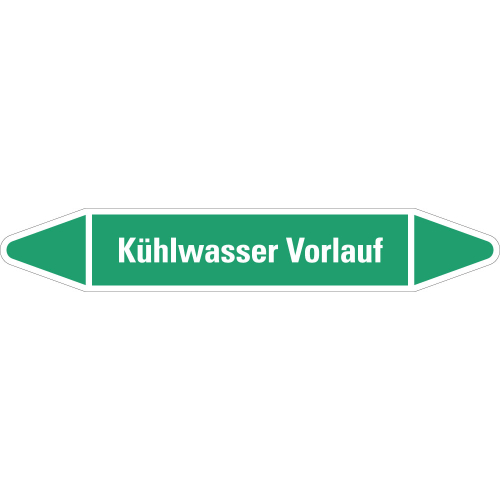 Rohrleitungsetikett Kühlwasser Vorlauf, grün-weiß, für Rohre mit Ø 60 - 90 mm, Standardfolie, 310 x 52 mm, 3 St./Bogen Rohrleitungsetikett Kühlwasser Vorlauf, grün-weiß, für Rohre mit Ø 60 - 90 mm, Standardfolie, 310 x 52 mm, 3 St./Bogen