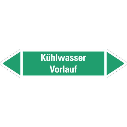 Rohrleitungsetikett Kühlwasser Vorlauf, grün-weiß, für Rohre mit Ø ab 90 mm, Standardfolie, 440 x 100 mm, 2 St./Bogen Rohrleitungsetikett Kühlwasser Vorlauf, grün-weiß, für Rohre mit Ø ab 90 mm, Standardfolie, 440 x 100 mm, 2 St./Bogen