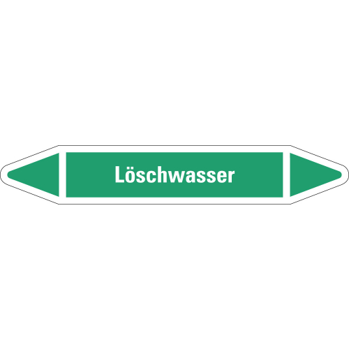 Rohrleitungsetikett Löschwasser, grün-weiß, für Rohre mit Ø 25 - 40 mm, Standardfolie, 154 x 26 mm, 5 St./Bogen