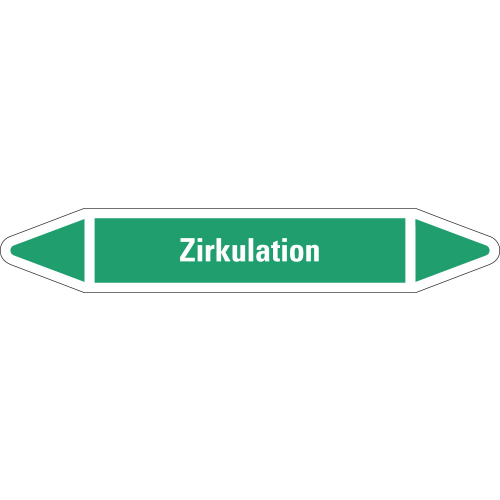Rohrleitungsetikett Zirkulation, grün-weiß, für Rohre mit Ø 25 - 40 mm, Standardfolie, 154 x 26 mm, 5 St./Bogen