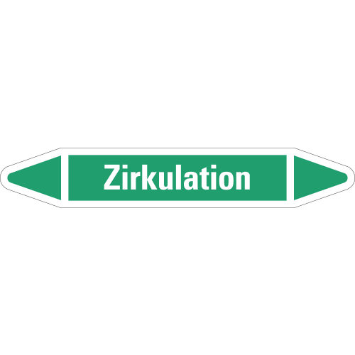 Rohrleitungsetikett Zirkulation, grün-weiß, für Rohre mit Ø 40 - 60 mm, Standardfolie, 218 x 37 mm, 5 St./Bogen