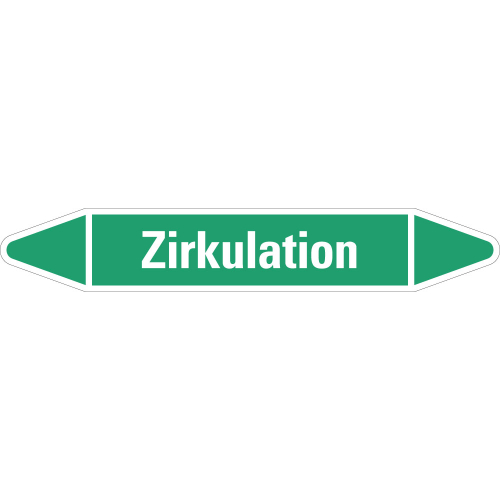 Rohrleitungsetikett Zirkulation, grün-weiß, für Rohre mit Ø 60 - 90 mm, Standardfolie, 310 x 52 mm, 3 St./Bogen Rohrleitungsetikett Zirkulation, grün-weiß, für Rohre mit Ø 60 - 90 mm, Standardfolie, 310 x 52 mm, 3 St./Bogen