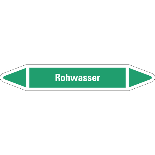Rohrleitungsetikett Rohwasser, grün-weiß, für Rohre mit Ø 25 - 40 mm, Standardfolie, 154 x 26 mm, 5 St./Bogen