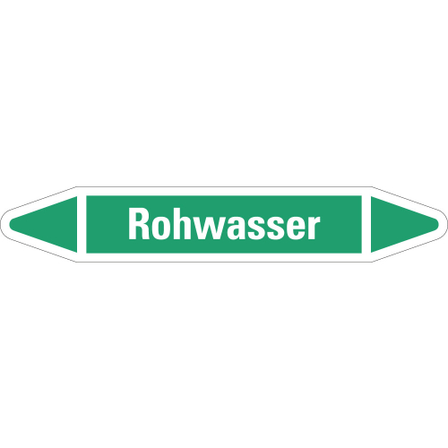 Rohrleitungsetikett Rohwasser, grün-weiß, für Rohre mit Ø 40 - 60 mm, Standardfolie, 218 x 37 mm, 5 St./Bogen Rohrleitungsetikett Rohwasser, grün-weiß, für Rohre mit Ø 40 - 60 mm, Standardfolie, 218 x 37 mm, 5 St./Bogen