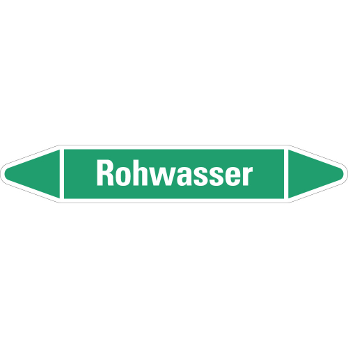 Rohrleitungsetikett Rohwasser, grün-weiß, für Rohre mit Ø 60 - 90 mm, Standardfolie, 310 x 52 mm, 3 St./Bogen Rohrleitungsetikett Rohwasser, grün-weiß, für Rohre mit Ø 60 - 90 mm, Standardfolie, 310 x 52 mm, 3 St./Bogen