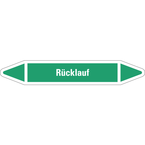 Rohrleitungsetikett Rücklauf, grün-weiß, für Rohre mit Ø 25 - 40 mm, Standardfolie, 154 x 26 mm, 5 St./Bogen