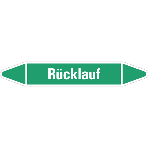 Rohrleitungsetikett Rücklauf, grün-weiß, für Rohre mit Ø 60 - 90 mm, Standardfolie, 310 x 52 mm, 3 St./Bogen Rohrleitungsetikett Rücklauf, grün-weiß, für Rohre mit Ø 60 - 90 mm, Standardfolie, 310 x 52 mm, 3 St./Bogen