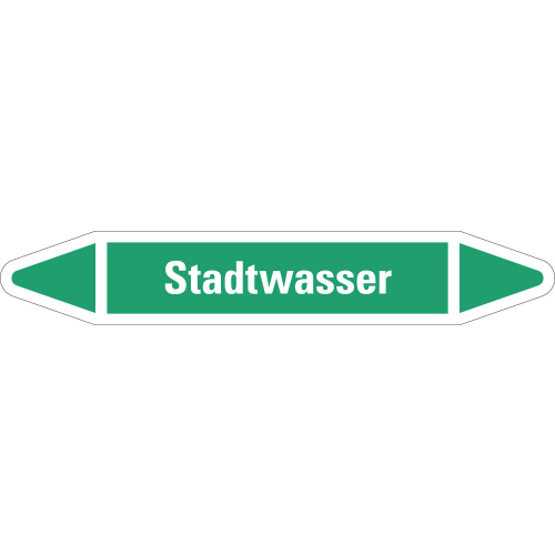 Rohrleitungsetikett Stadtwasser, grün-weiß, für Rohre mit Ø 40 - 60 mm, Standardfolie, 218 x 37 mm, 5 St./Bogen Rohrleitungsetikett Stadtwasser, grün-weiß, für Rohre mit Ø 40 - 60 mm, Standardfolie, 218 x 37 mm, 5 St./Bogen