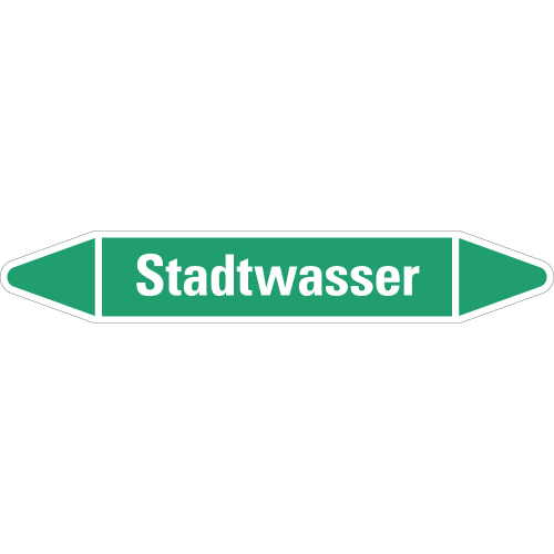 Rohrleitungsetikett Stadtwasser, grün-weiß, für Rohre mit Ø 60 - 90 mm, Standardfolie, 310 x 52 mm, 3 St./Bogen Rohrleitungsetikett Stadtwasser, grün-weiß, für Rohre mit Ø 60 - 90 mm, Standardfolie, 310 x 52 mm, 3 St./Bogen