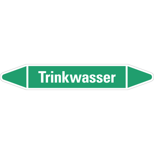 Rohrleitungsetikett Trinkwasser, grün-weiß, für Rohre mit Ø 60 - 90 mm, Standardfolie, 310 x 52 mm, 3 St./Bogen