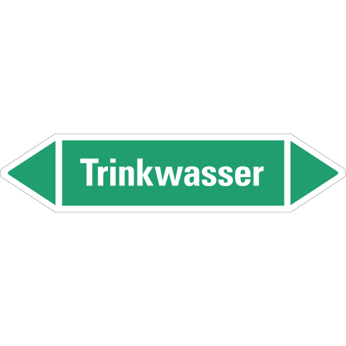 Rohrleitungsetikett Trinkwasser, grün-weiß, für Rohre mit Ø ab 90 mm, Standardfolie, 440 x 100 mm, 2 St./Bogen