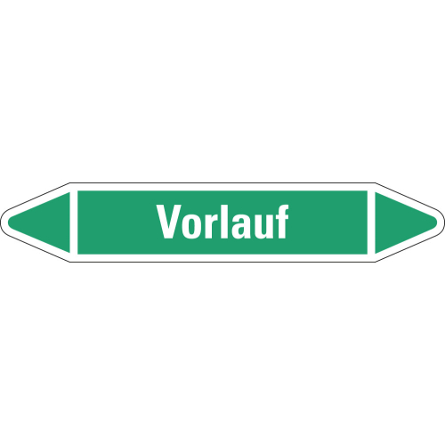 Rohrleitungsetikett Vorlauf, grün-weiß, für Rohre mit Ø 15 - 25 mm, Standardfolie, 96 x 17 mm, 8 St./Bogen Rohrleitungsetikett Vorlauf, grün-weiß, für Rohre mit Ø 15 - 25 mm, Standardfolie, 96 x 17 mm, 8 St./Bogen