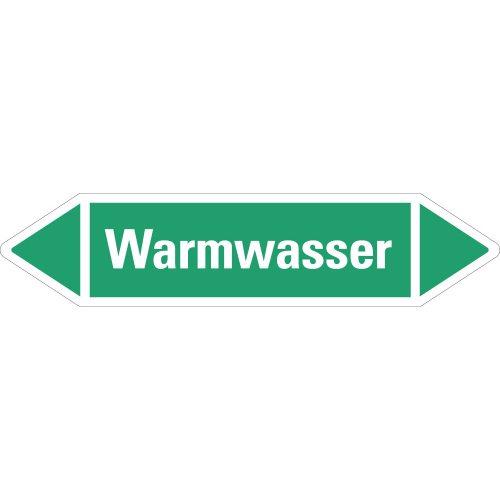 Rohrleitungsetikett Warmwasser, grün-weiß, für Rohre mit Ø ab 90 mm, Standardfolie, 440 x 100 mm, 2 St./Bogen Rohrleitungsetikett Warmwasser, grün-weiß, für Rohre mit Ø ab 90 mm, Standardfolie, 440 x 100 mm, 2 St./Bogen