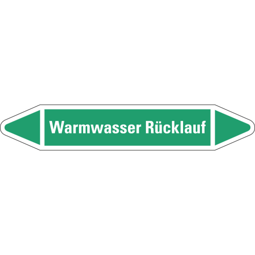 Rohrleitungsetikett Warmwasser Rücklauf, grün-weiß, für Rohre mit Ø 15 - 25 mm, Standardfolie, 96 x 17 mm, 8 St./Bogen Rohrleitungsetikett Warmwasser Rücklauf, grün-weiß, für Rohre mit Ø 15 - 25 mm, Standardfolie, 96 x 17 mm, 8 St./Bogen