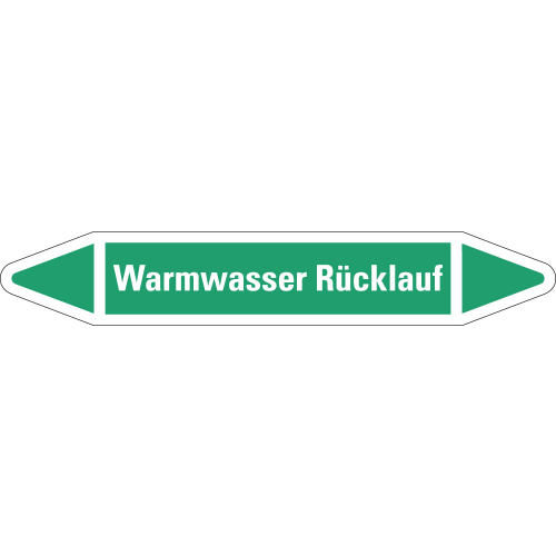 Rohrleitungsetikett Warmwasser Rücklauf, grün-weiß, für Rohre mit Ø 25 - 40 mm, Standardfolie, 154 x 26 mm, 5 St./Bogen Rohrleitungsetikett Warmwasser Rücklauf, grün-weiß, für Rohre mit Ø 25 - 40 mm, Standardfolie, 154 x 26 mm, 5 St./Bogen