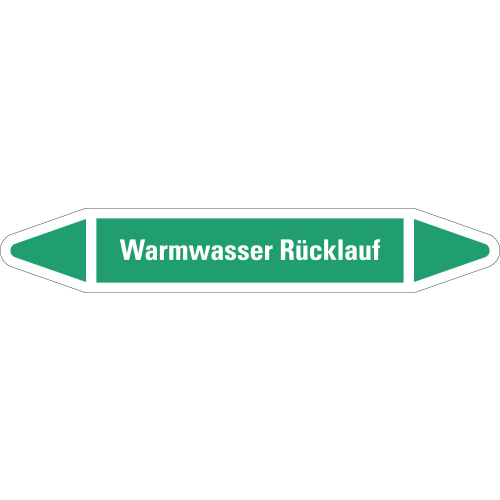 Rohrleitungsetikett Warmwasser Rücklauf, grün-weiß, für Rohre mit Ø 40 - 60 mm, Standardfolie, 218 x 37 mm, 5 St./Bogen Rohrleitungsetikett Warmwasser Rücklauf, grün-weiß, für Rohre mit Ø 40 - 60 mm, Standardfolie, 218 x 37 mm, 5 St./Bogen