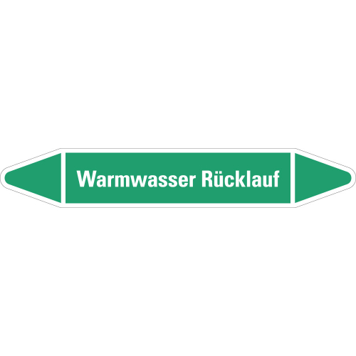 Rohrleitungsetikett Warmwasser Rücklauf, grün-weiß, für Rohre mit Ø 60 - 90 mm, Standardfolie, 310 x 52 mm, 3 St./Bogen Rohrleitungsetikett Warmwasser Rücklauf, grün-weiß, für Rohre mit Ø 60 - 90 mm, Standardfolie, 310 x 52 mm, 3 St./Bogen