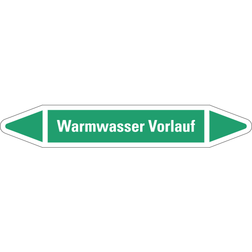 Rohrleitungsetikett Warmwasser Vorlauf, grün-weiß, für Rohre mit Ø 25 - 40 mm, Standardfolie, 154 x 26 mm, 5 St./Bogen Rohrleitungsetikett Warmwasser Vorlauf, grün-weiß, für Rohre mit Ø 25 - 40 mm, Standardfolie, 154 x 26 mm, 5 St./Bogen